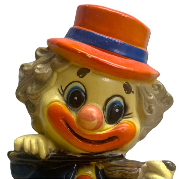 VTG 60s Happy Kitsch Circus Clown Coin Bank Plastic Playing Violin Piggy Bank - Picture 2 of 8